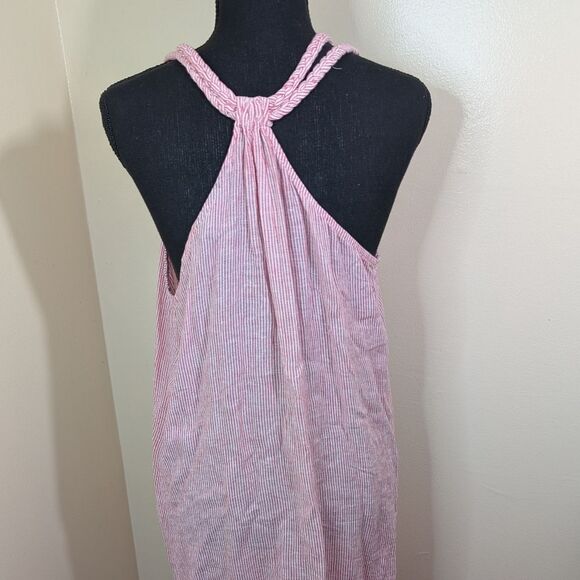 Tahari Midi Dress Cover Up Braided Straps Linen Blend Slits Resortwear Medium - Picture 7 of 11